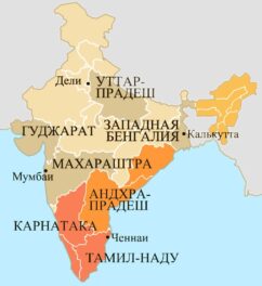Карта распространения кофейных плантаций в Индии